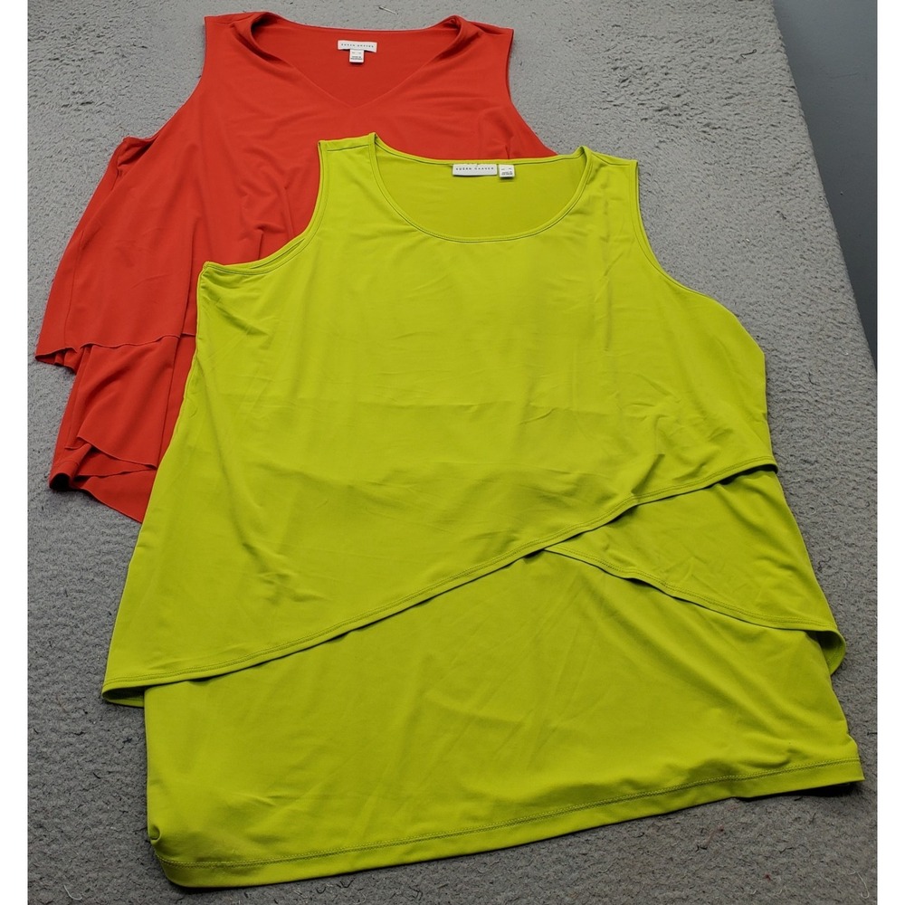Lot of 2 Susan Graver Tank Top Women XL Multi Sleeveless Scoop Neck Pullover EUC